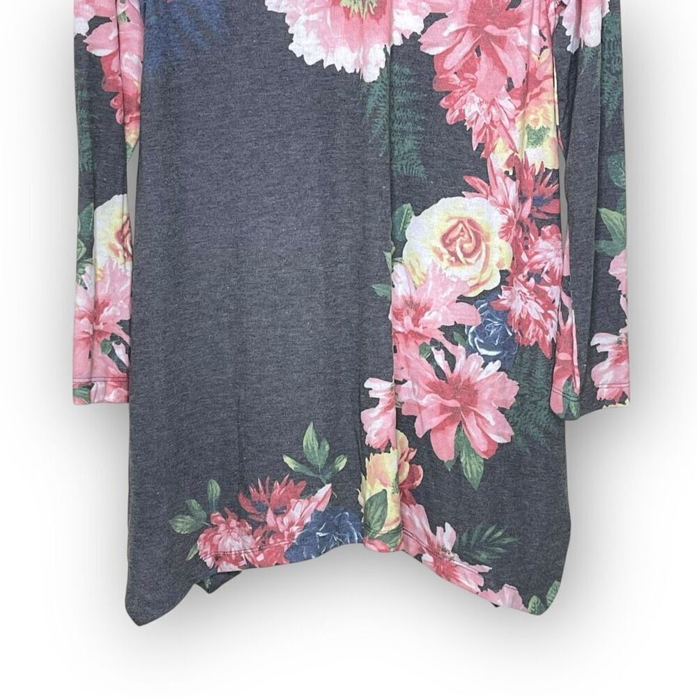 Philosophy Tunic Gray Floral Botanical Asymmetrical Blouse Top Womens Size Large - Picture 6 of 8